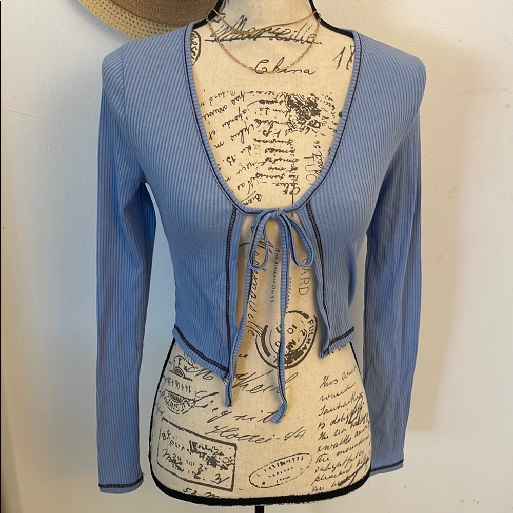 Fashion Nova Blue Ribbed Sweater Shrug